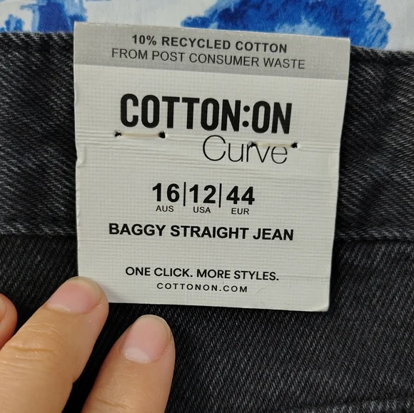 Cotton On Women's Midnight Black Curve Baggy Straight Leg Jeans Sz 12 High Rise - Picture 13 of 14